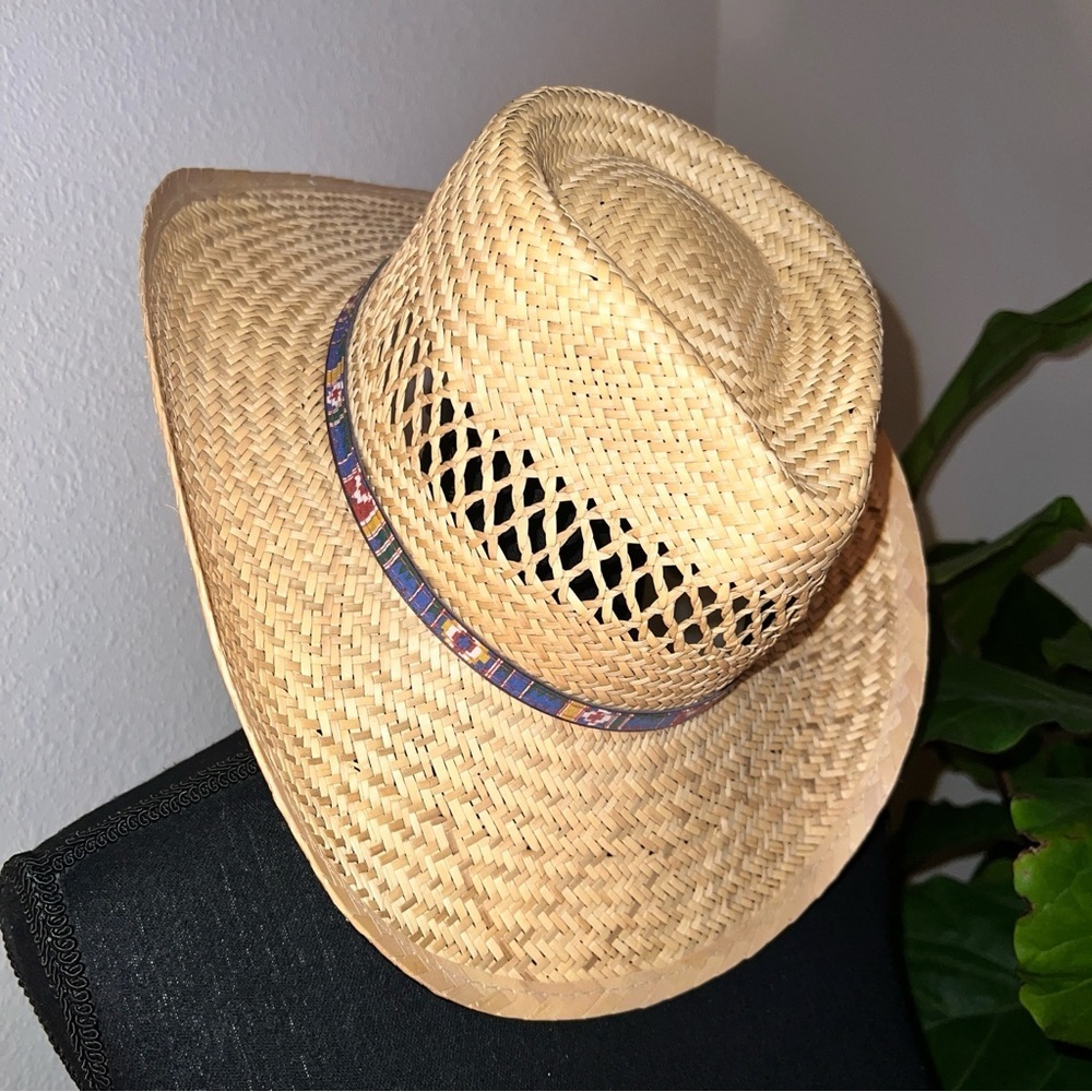Summer Club Unisex Natural Fibre Straw Hat Styled in Australia Aztec Band Large